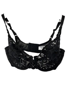 Wacoal 34DD Arabesque Lace Underwire Bra Black Sheer Cup EUC
